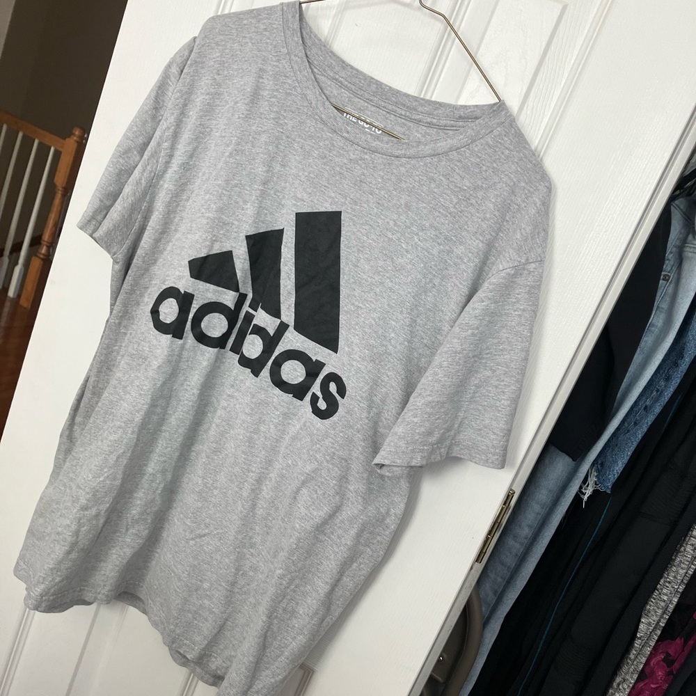 Adidas Gray Black Logo Print Men’s T-shirt